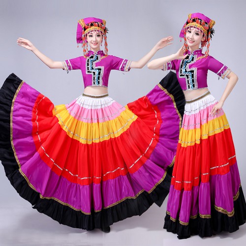 Women's Miao hmong  Yi Minority Chinese folk dance costumes stage performance drama cosplay photography dresses